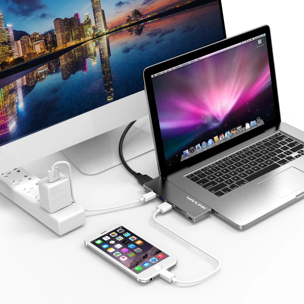 Wavlink двухпортовый type C концентратор для HDMI адаптер MacBook Pro USB 40 Гбит/с 3 0 4 k @ 30 Гц