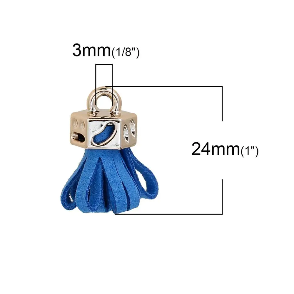 DoreenBeads бархатная светло-голубая кисточка золотые швейные принадлежности для одежды, около 25 мм(") х 11 мм(3/8"), 10 шт - Цвет: Blue