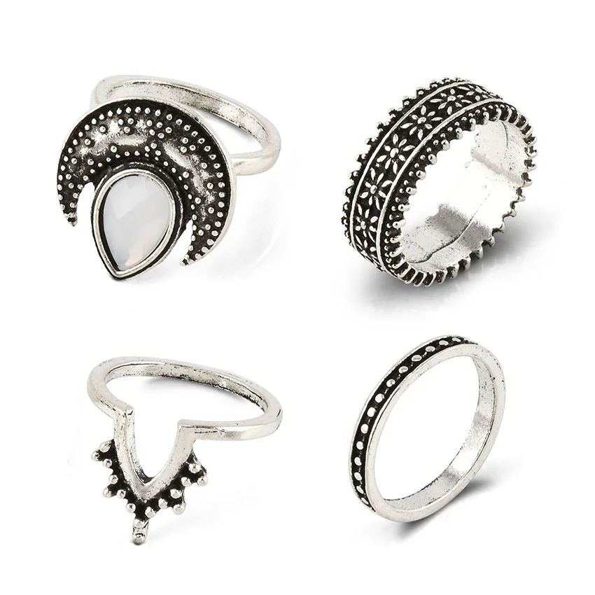 Набор женских винтажных колец средней длины в стиле бохо с Луной и камнями|midi ring