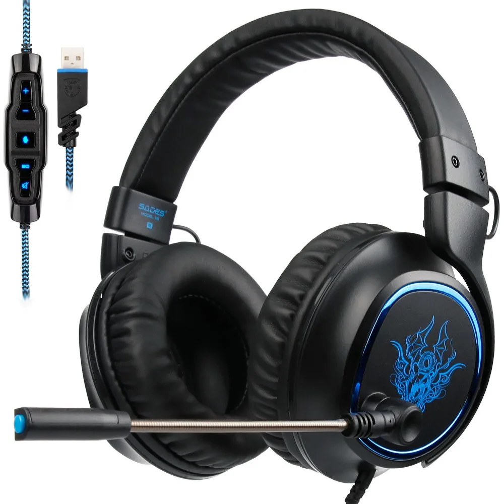 PC Gaming Headset Sades R6 объемного звучания Over Ear Шум изоляции наушники с микрофоном объем