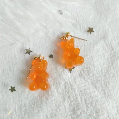 orange S925 Creative Funny Cute Cartoon Bear Dangle Earring Macarons Lovely Animals Resin Earring Women Girls Jewelry Best Drop Earring - Metal Color: orange