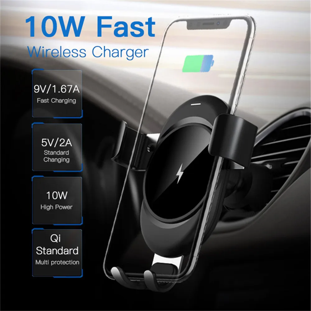 Беспроводной Зарядное устройство Ци 10 Вт быструю зарядку Quick Charge Автомобиль Air Vent