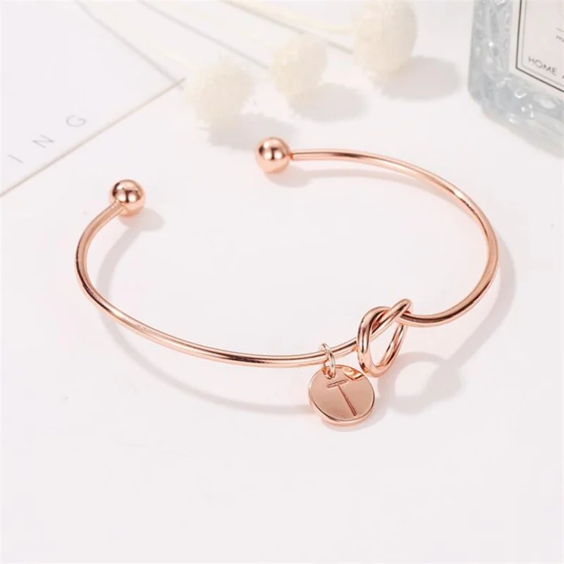 2019 ID Bracelets Silver Rose Color Letter Bangles Knot Charm Open Cuff Bangle Woman Personality Jewelry Gifts |