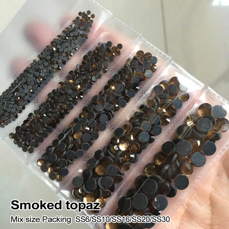 Smoked topaz Новая упаковка, смешанный размер, стразы, кристалл AB 1200 шт./лот, стразы для горячей фиксации, для изготовления сумок, одежды, обуви - Цвет: Smoked topaz