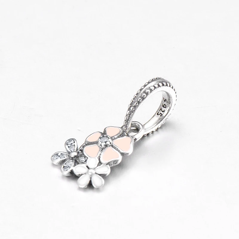 Три маленьких цветочка из стерлингового серебра 925 пробы розовый белый