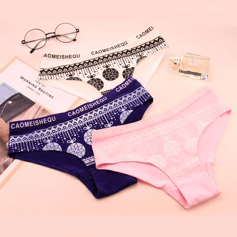 Трусики для женщин новинки Хлопок Снежинка печати Симпатичные эротичное женское