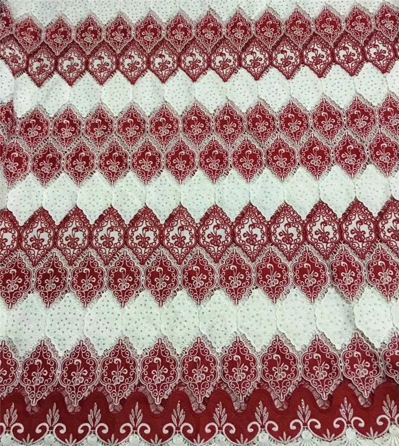 

High quality african guipure lace fabric with rhinestones double color design embroidery guipure lace fabric for party ELS-01