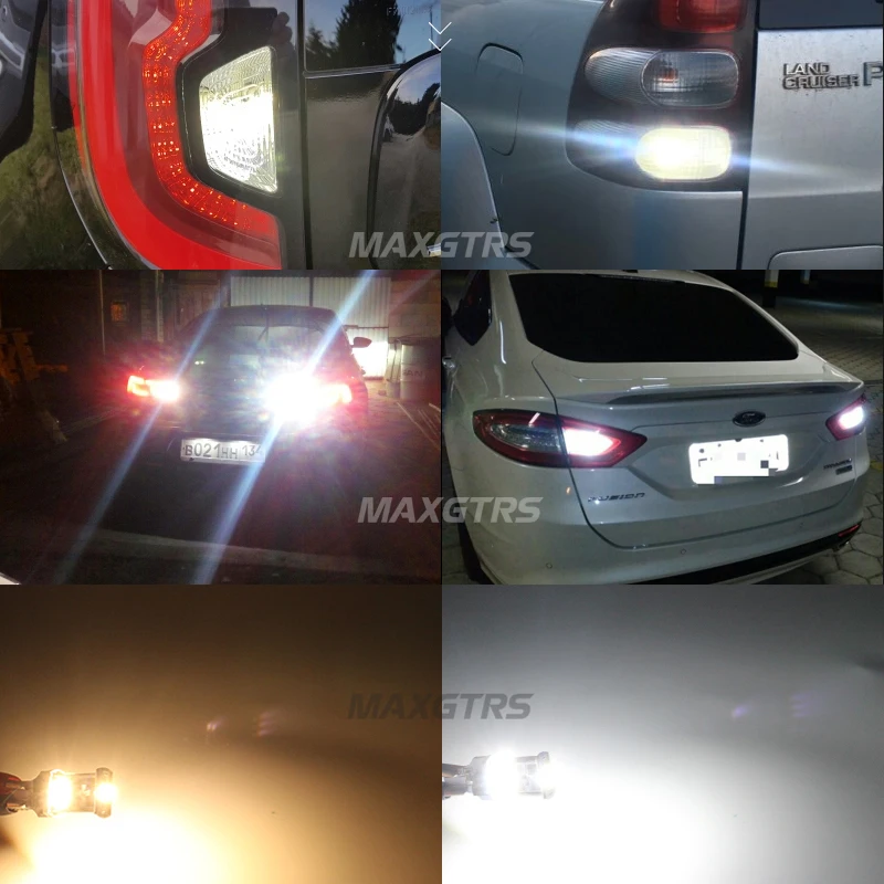 MAXGTRS 2x921 912 T15 W16W светодиодный светильник CANBUS без ошибок для автомобиля, задний фонарь, белый янтарь, теплый белый 4300K