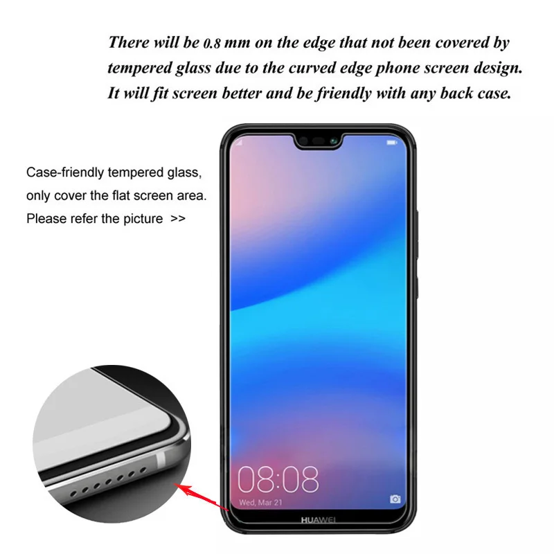 Защитное стекло 9H 2.5D Arc закаленное для Huawei P20 Lite прозрачное 5 84 дюйма 64 ГБ |