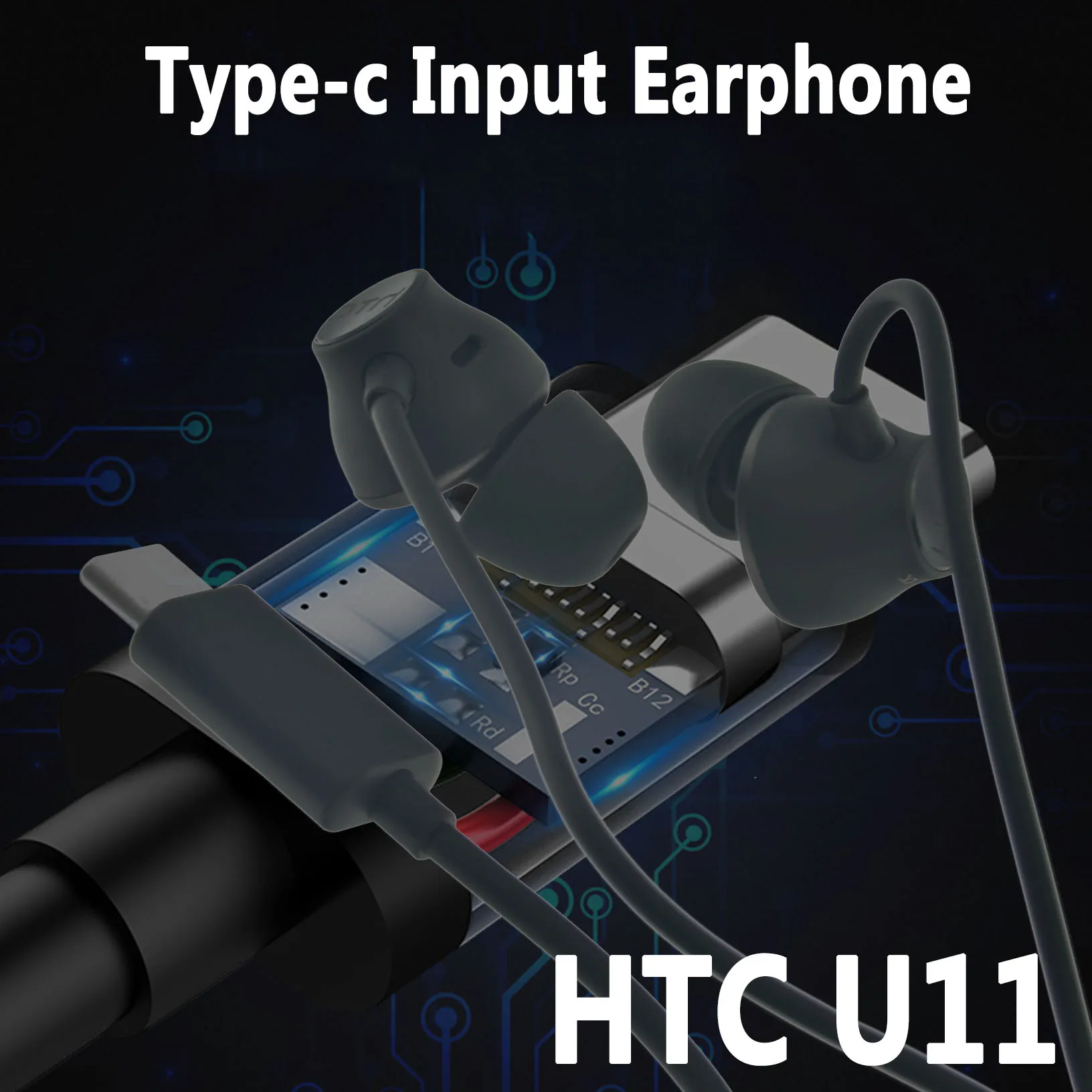 Наушники с интерфейсом USB Type C гарнитура микрофоном для HTC U11 черного