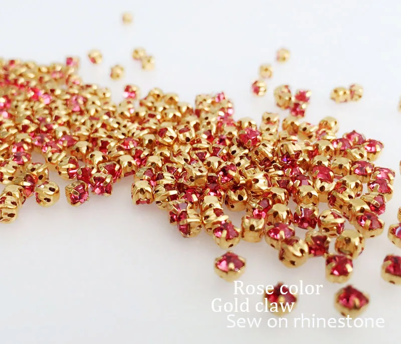 Розовая красная стеклянная пришивная Золотая коготь из горного хрусталя 3 мм/4