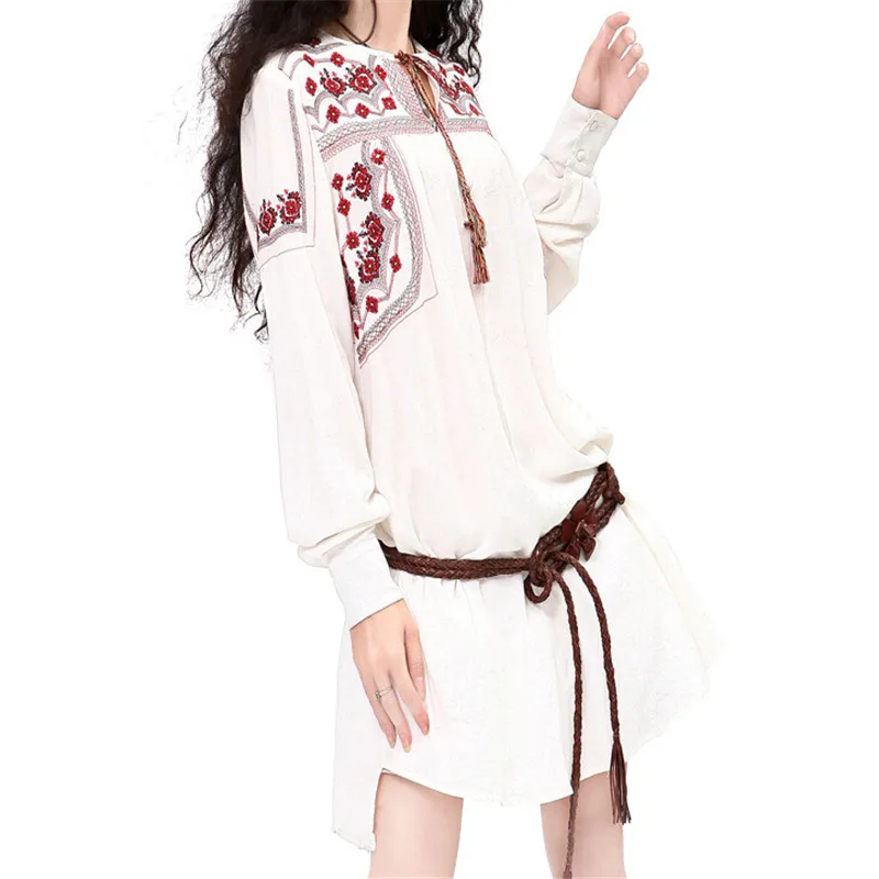 Женское винтажное платье рубашка из хлопка и льна с длинным рукавом|autumn women dress|linen
