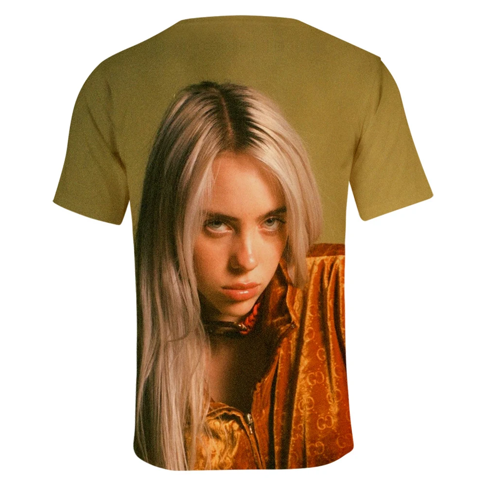Billie Eilish, новинка, 3D футболка, для мужчин, летняя мода, хип-хоп, Harajuku, повседневная одежда, Billie Eilish, 3D, для девочек, желтая футболка