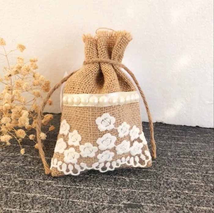 Style 4 100 шт./лот, смешанные стильные кружевные подарочные сумки, мешковина для конфет, деревенский Подарочный пакет для свадьбы/рождества, подарочные мешочки из мешковины - Цвет: Style 4
