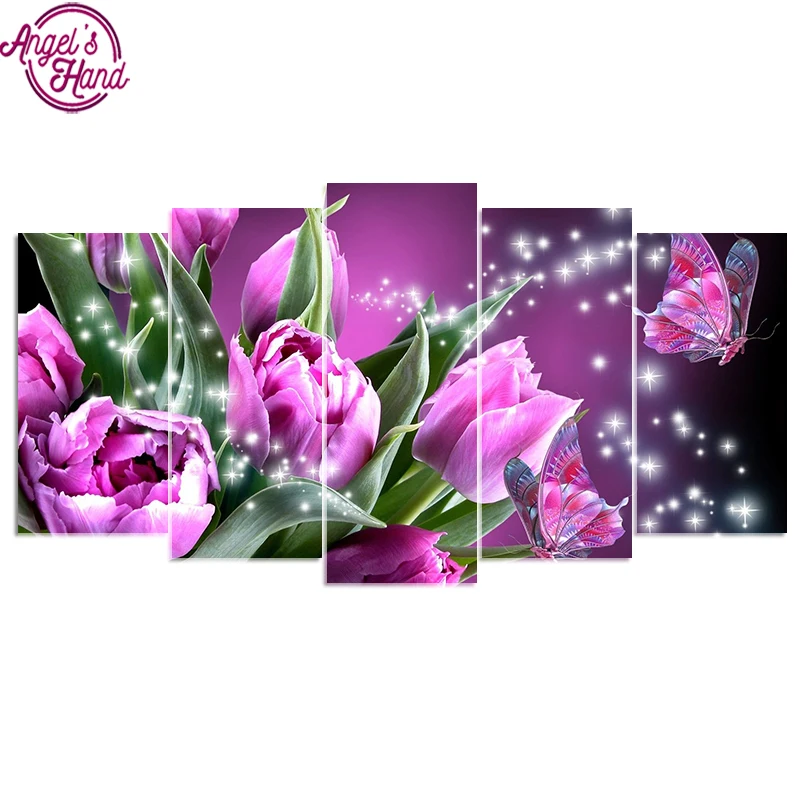 

5d diy Diamond embroidery butterfly Purple tulipdiamond painting Cross Stitch full drill Rhinestone mosaic Multi-picture