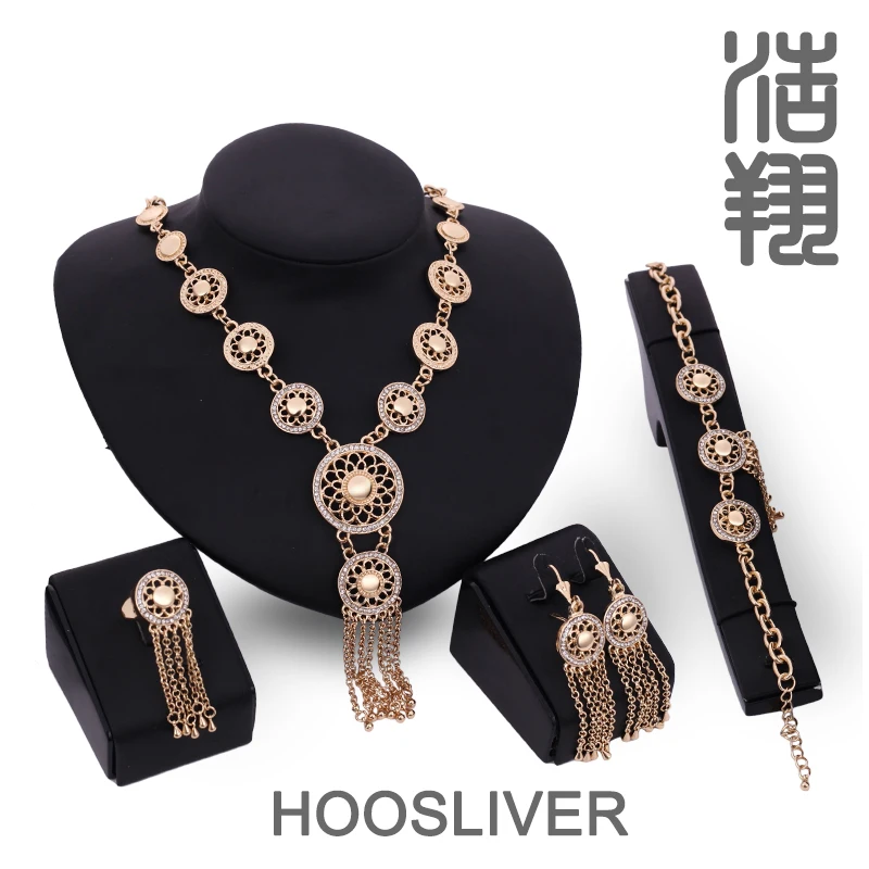 HOOSLIVER Позолоченные Горный Хрусталь Ожерелье Серьги Браслет Кольцо Уточнение