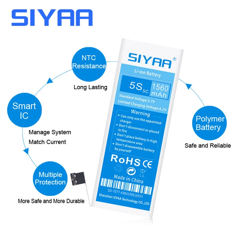 Оригинальная батарея SIYAA Bateria для Apple iPhone 5S 5C 5GS Batteria Li-Ion запасная 1560mAh Batarya