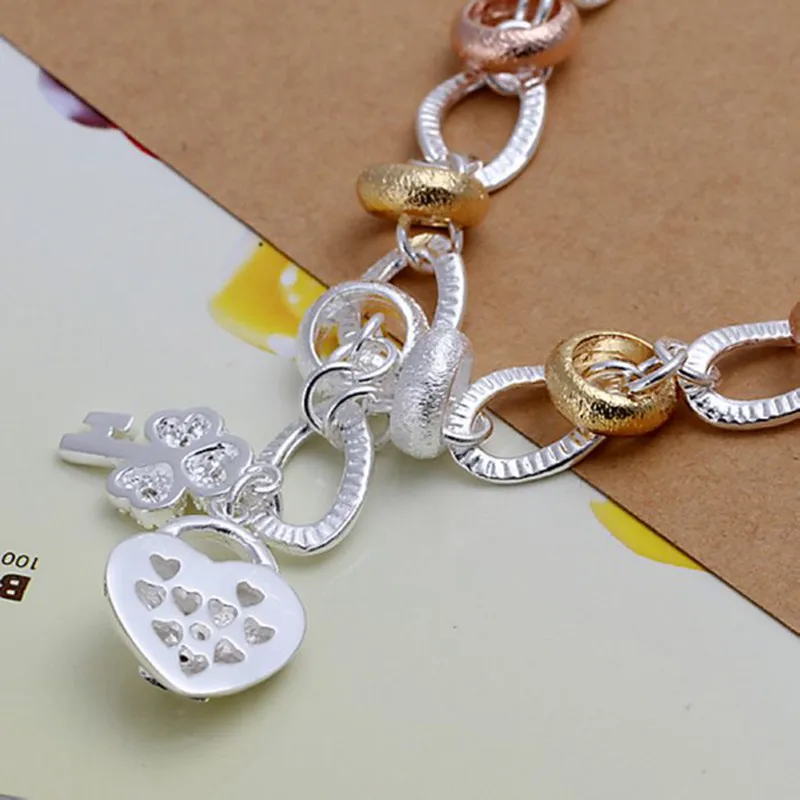 Free Shipping Wholesale silver bracelet 925 fashion plated jewelry Flower Key Bracelet /JXVPKSRS MYNKXPNC | Украшения и