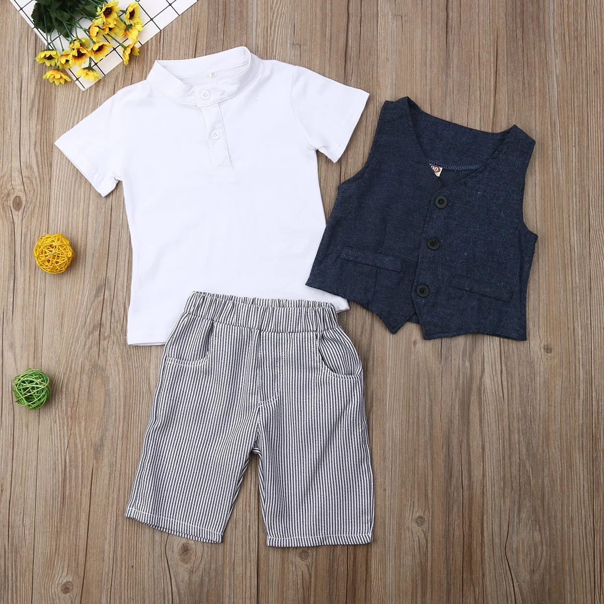 New Boy Gentleman Shirt Tops Waistcoat+Short Pants Set Baby Trousers Outfits | Детская одежда и обувь