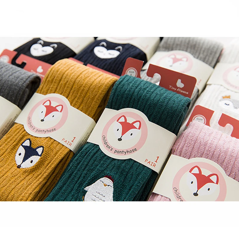 1-9 Years Spring Autumn Thick Cotton Baby Pantyhose Animals Embroidery 8 Colors Girl Tights Children Kids Stockings | Детская одежда и