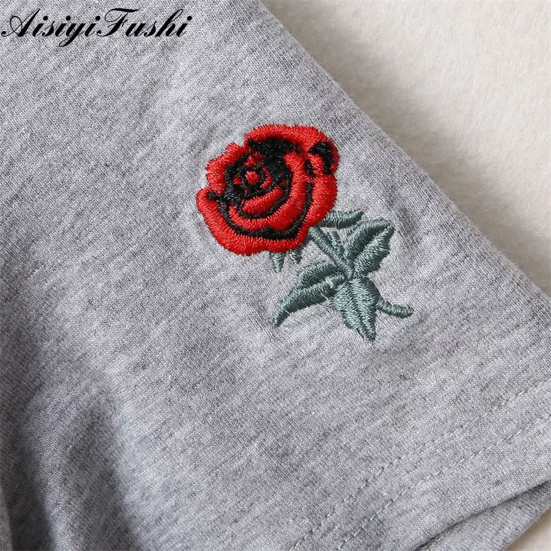 Кроп топ женский футболка из высококачественного хлопка с розой летний красной