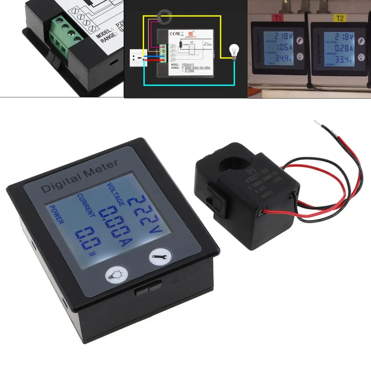 Переменного тока однофазный цифровой Electric Saver Мощность ваттметр 220V 100A Khw