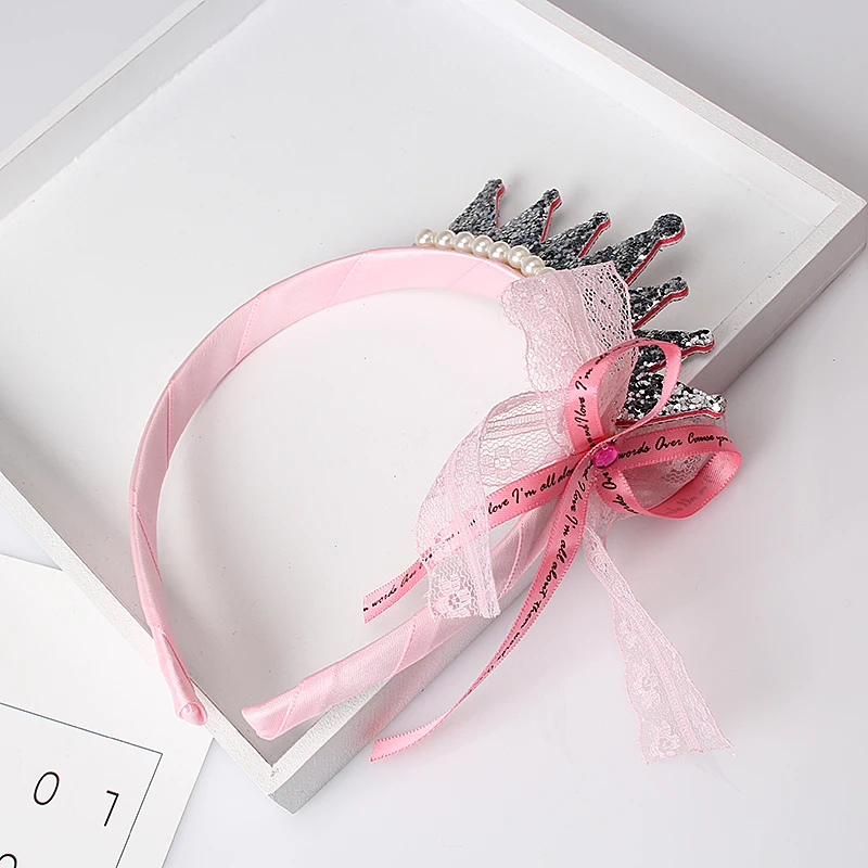Обручи для волос девочек с жемчужинами и кружевным бантом корона принцессы