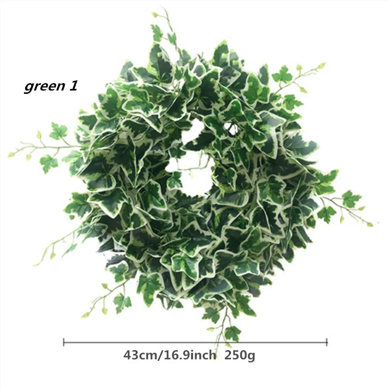 green 1 Искусственный венок, дверной венок 10 цветов 17 дюймов венок эвкалипта Круглый венок для входной двери, свадебные украшения дома - Цвет: green 1
