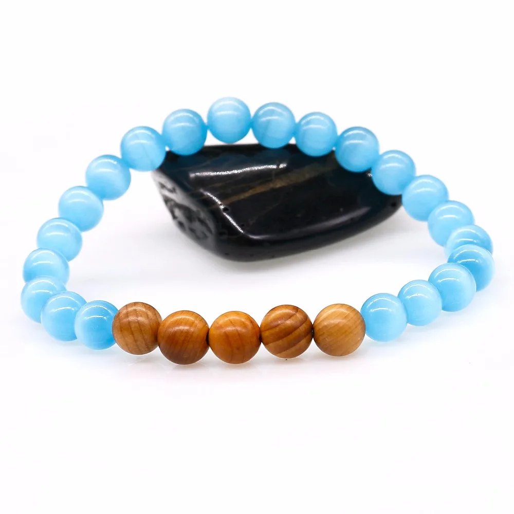 8 мм бусины из натурального дерева с Синим Опалом камень браслет для женщин йога
