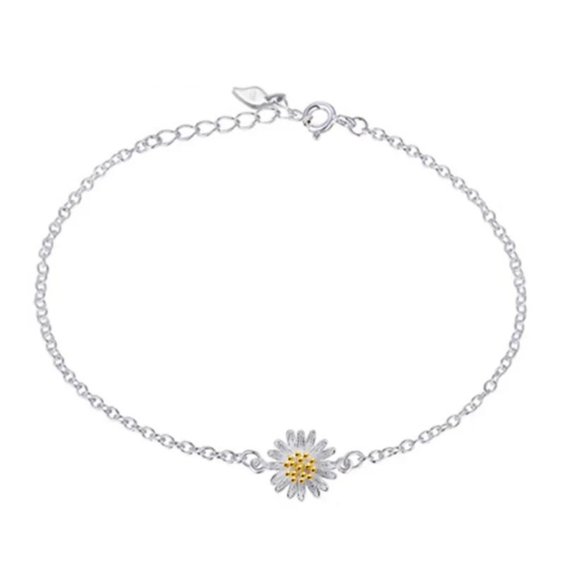 

100% 925 sterling silver wholesale little sunflower ladies`bracelets jewelry no fade cheap bracelet female gift drop shipping