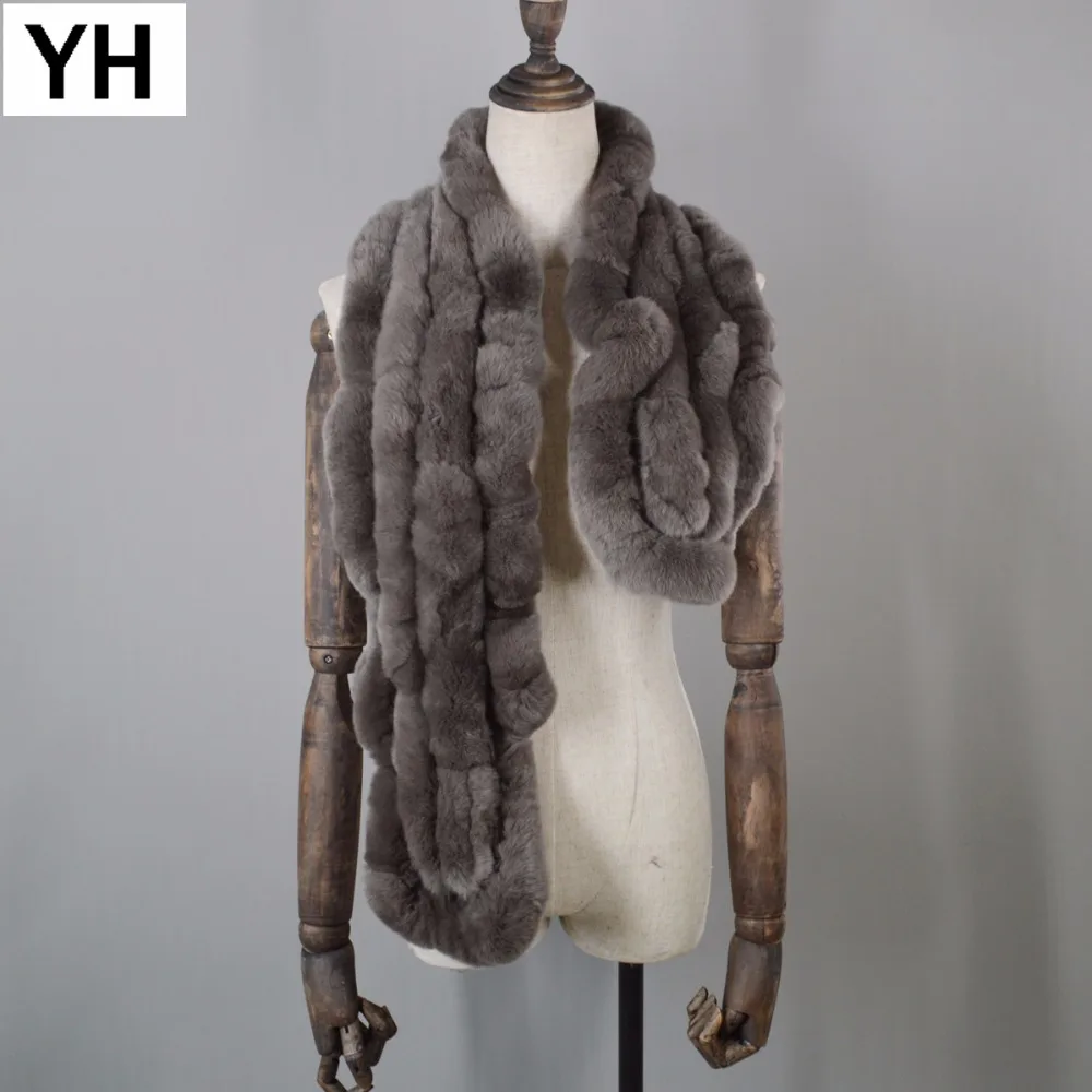 Новая мода женские из натуральной кожи шарф меха кролика Рекс зимние теплые