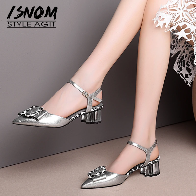 Босоножки на каблуках с кристаллами ISNOM женские летние леопардовые босоножки из