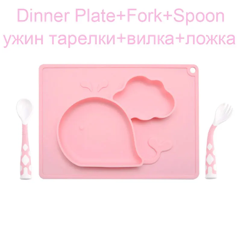 plate set 4 Набор посуды для детей Детская тарелка силиконовая детская посуда чаша приборы для приема пищи набор ложка и вилка дорожный защитный чехол для малышей Детские тренировки - Цвет: plate set 4