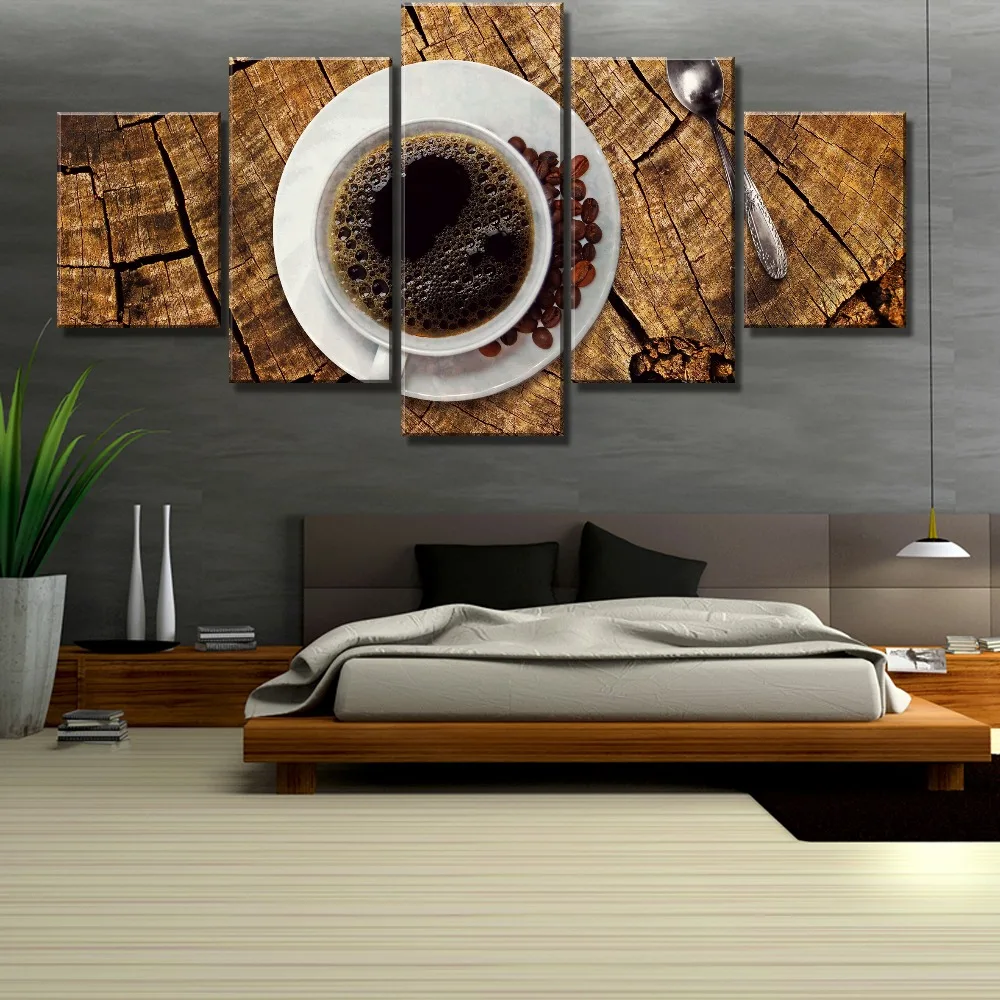 5 Piece Canvas Art Coffee Wood Kitchen Cuadros Decoracion Paintings On Wall For Home Decoration Living Room Framed | Дом и сад