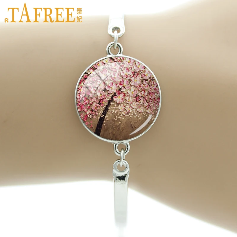 

TAFREE Wintersweet Cherry Blossom Bracelets pink tree pattern colorful bracelet beautiful flower style for girls jewelry A784