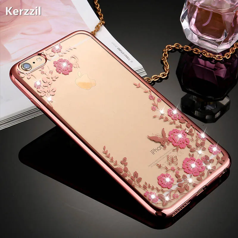 Чехол Kerzzil с кристаллами и алмазным цветком для iPhone 7 7plus 6 6s Plus блестящий чехол