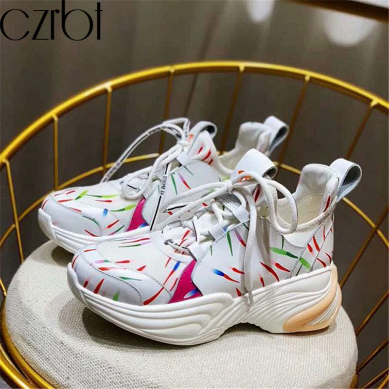 Czrbt/новинка сезона весна осень 2019 женские модные кроссовки из натуральной кожи на