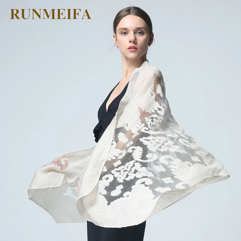 RUNMEIFA Новый стильный весенний женский ажурный шарф с цветами и облаками