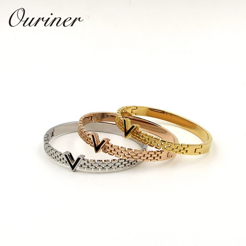 Женское ювелирное изделие с V образной буквой черный эмалированный браслет для