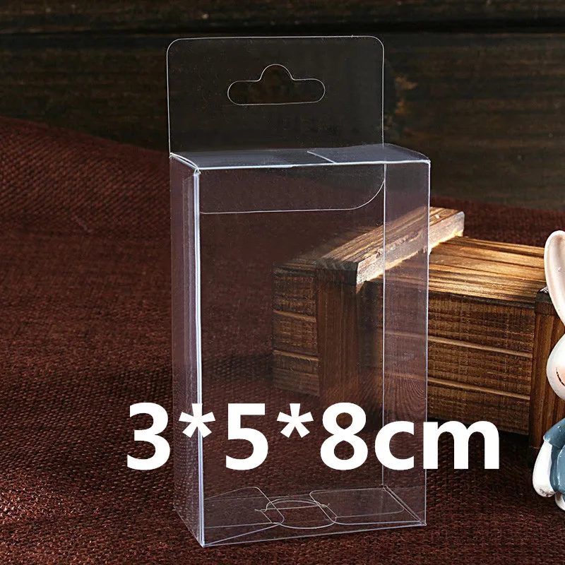 

50pcs/lot 3*5*8cm clear pvc candy box with hanger on the top wedding decorations,holidays supplies