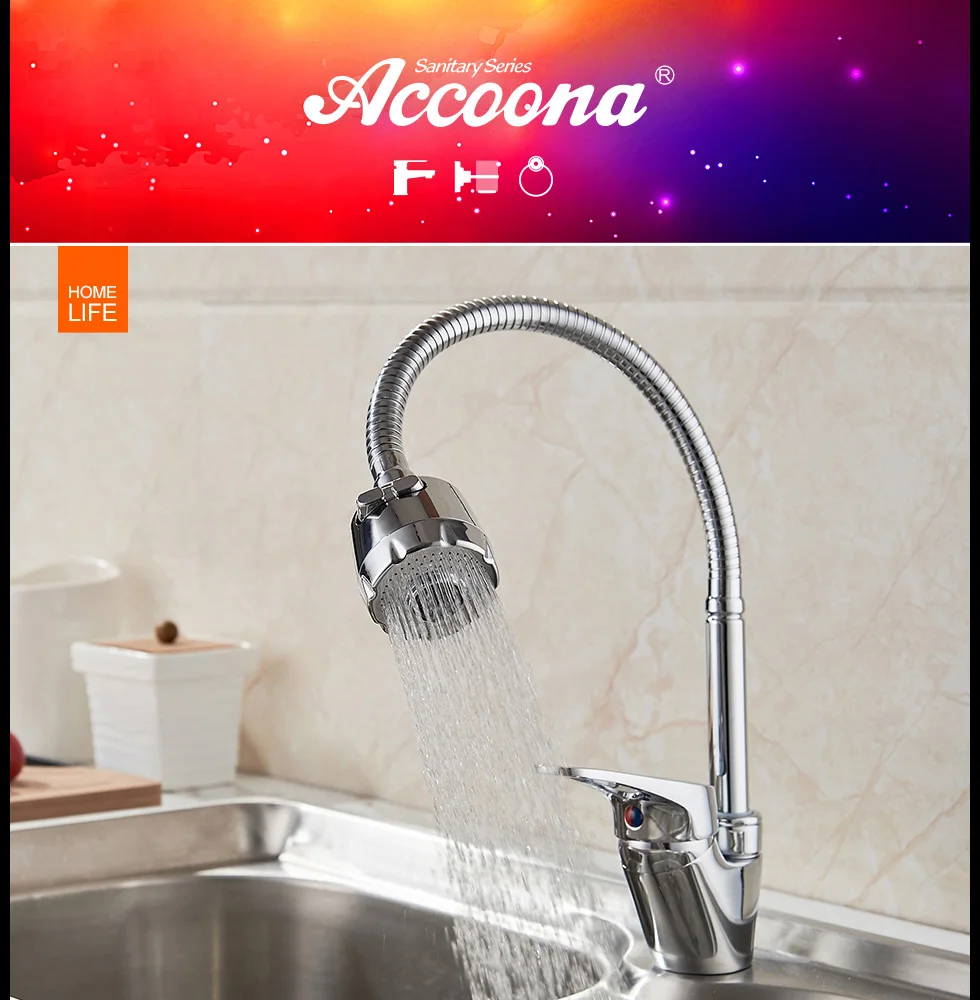 Классический кухонный кран Accoona, вытяжной кухонный кран для воды, хромированный, 2 функции, водорозетка для холодной и горячей воды, Griferia De Cocina A4850