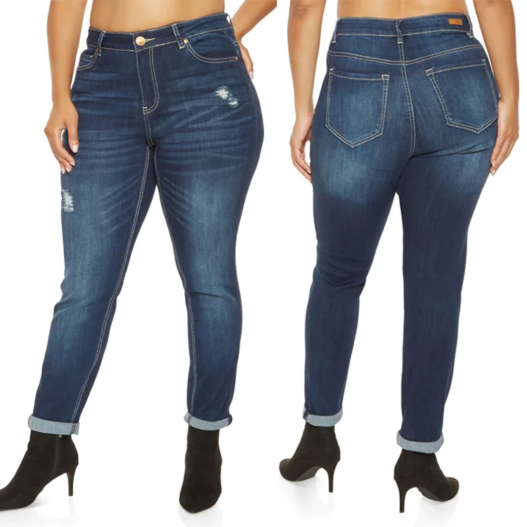 Women's Plus size High Waist Butt Lifting Relaxed Fit Skinny Jeans Distressed Ripped Blue Denim Ankle Boyfriend 5XL 7XL |