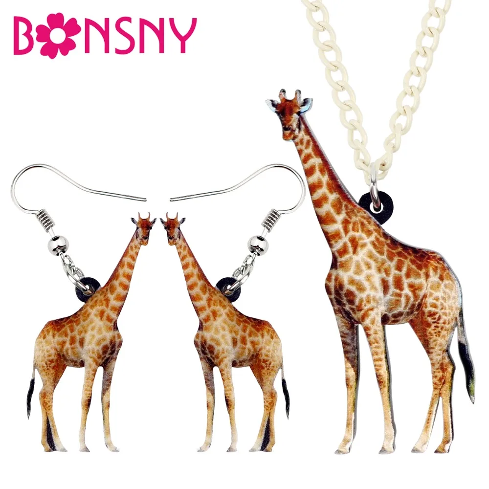 

Bonsny Statement Acrylic Jungle Giraffe Earrings Necklace Chain Collar Wild African Animal Jewelry Sets For Women Girls Teens
