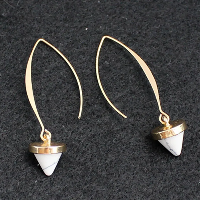 imixlot White Green Natural Stone Pendant Drop Dangle Earrings Cone Gold Color Hook for Women Jewelry | Украшения и аксессуары