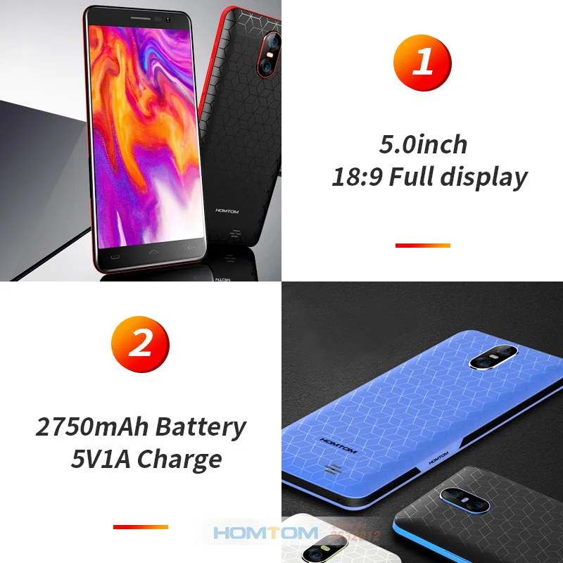 HOMTOM S12 5 0 дюймов 18:9 полный Экран смартфон 2750 мАч 1 Гб + 8 MTK6580 Quad core 8MP двойной камеры