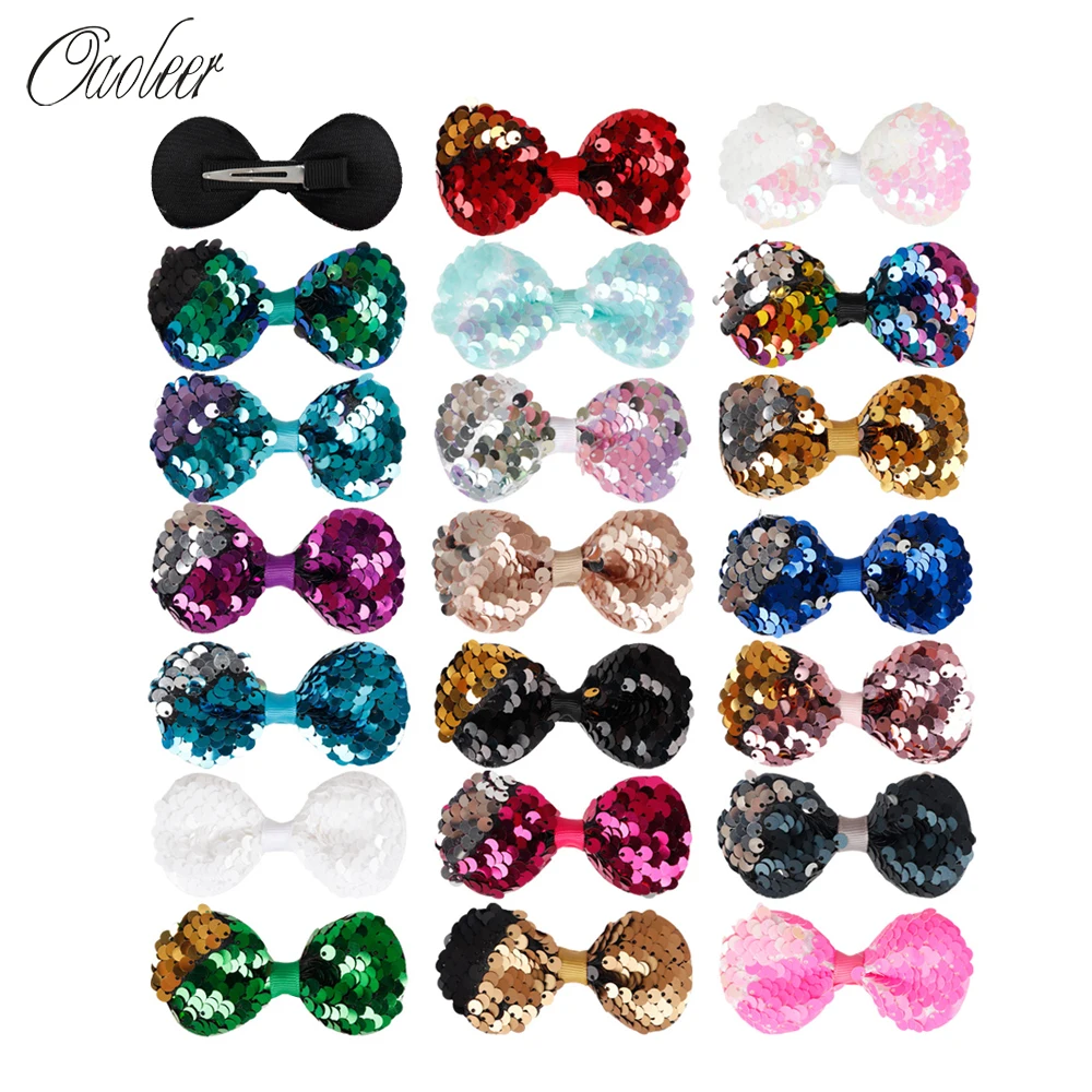 

Oaoleer Hair Accessories Sequin Hair Clips for Girls Rainbow Sequin Hair Bows with Ribbon Clips 20 Pcs/Lot Hair Accessories