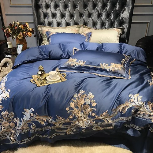Бокал для шампанского сине-белые Роскошный Королевский вышивка 100S Египетский хлопок дворец Постельное белье пододеяльник, простынь и наволочки/Комплект постельного белья наволочки для подушек - Цвет: 2