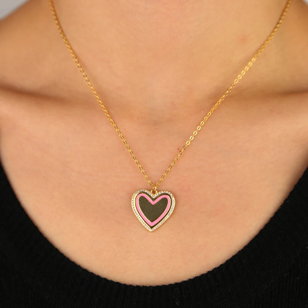 Изысканное золотистое розовое ожерелье с кулоном в виде сердца для девочек