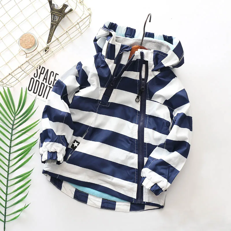 Blue and white strip IYEAL/детские куртки Весенняя верхняя одежда из флиса для девочек теплая спортивная детская одежда водонепроницаемые ветрозащитные топы для мальчиков от 2 до 8 лет - Цвет: Blue and white strip