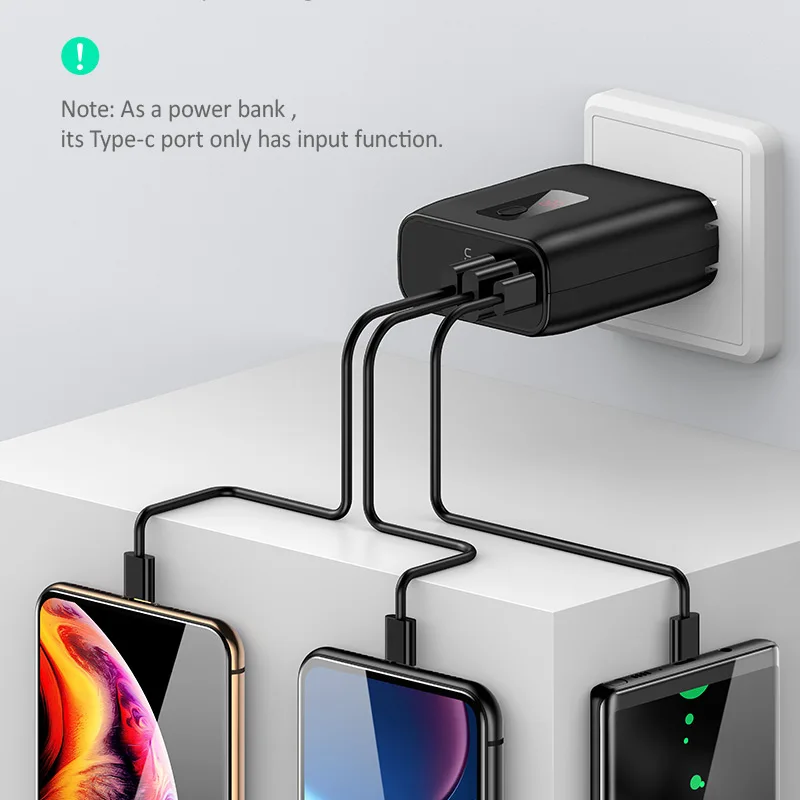 USAMS 5000 мАч led power Bank 2 в 1 EU/US зарядное устройство для телефона USB Быстрая Зарядка bank